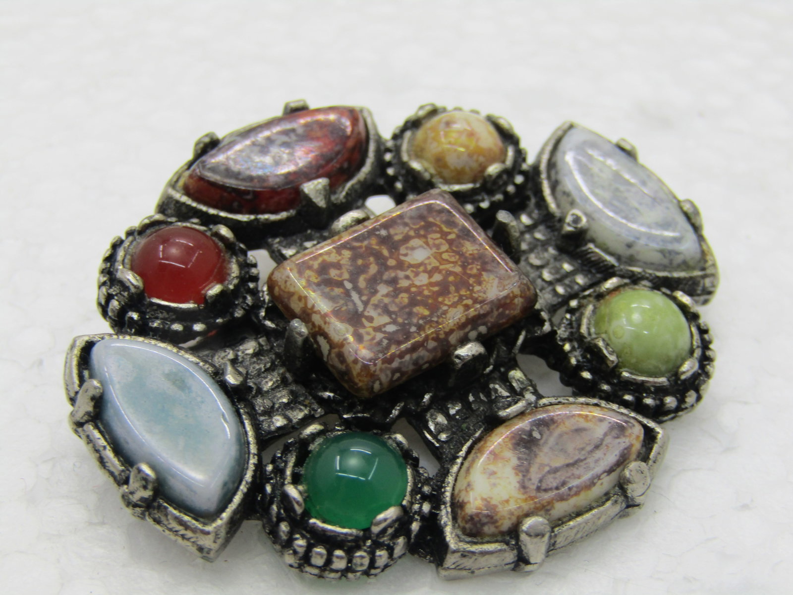 Vintage Faux Agate Medieval Brooch, 2" by 1.75" - 4