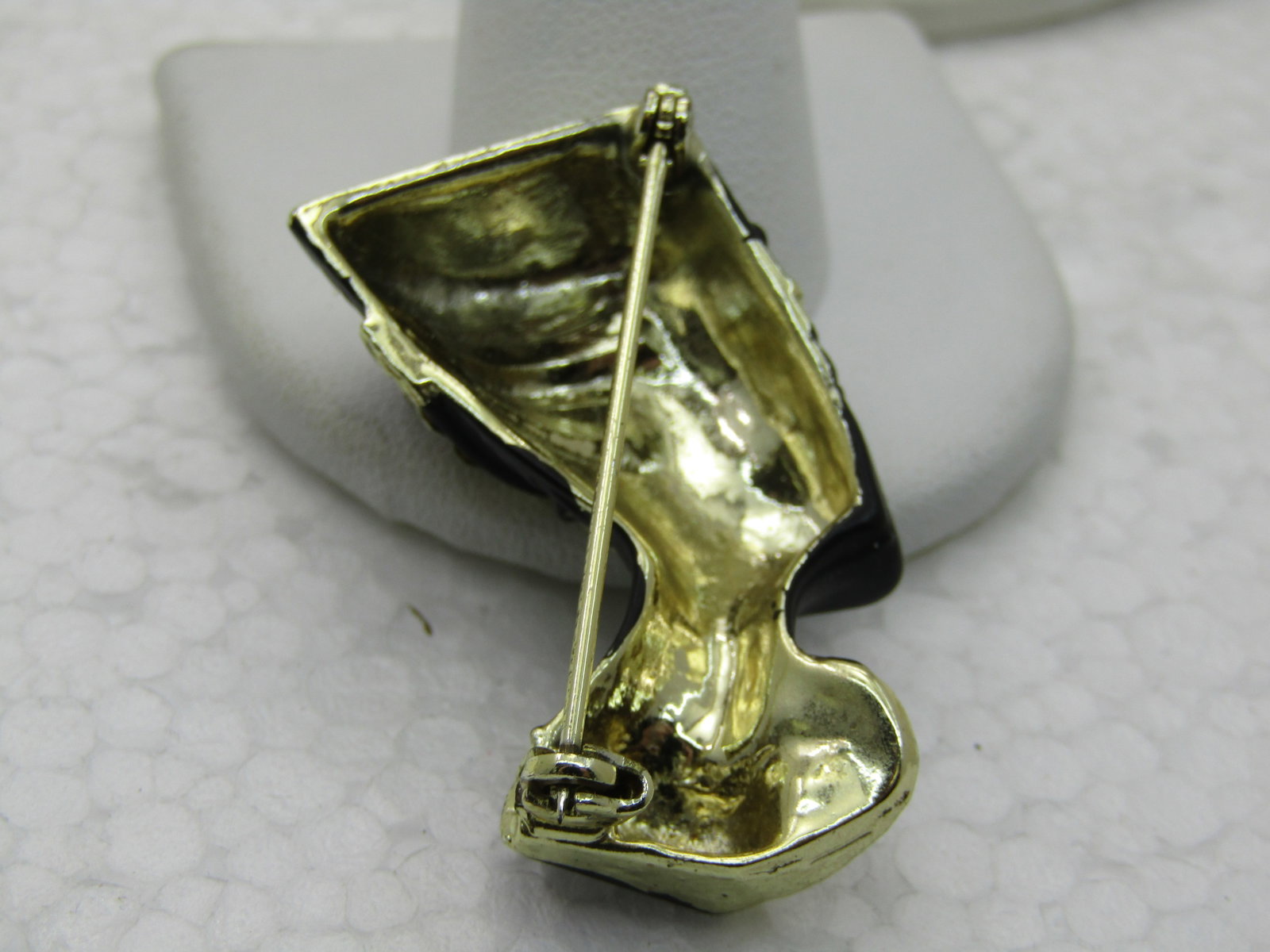 Vintage Egyptian Queen Nefrititi Brooch, Gold Tone and Black Enameling, 1-5/8" - 5