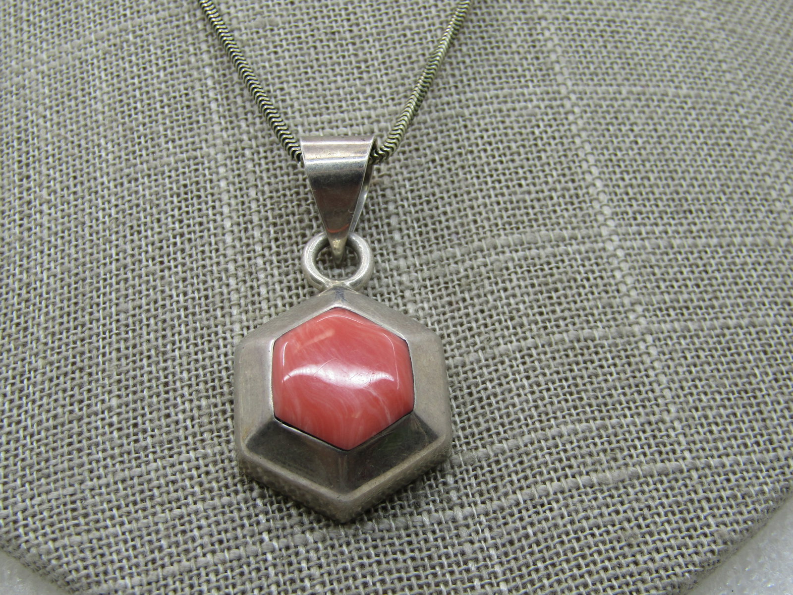 Sterling Silver Southwestern Necklace, 18.5", Simulated Pink Agate - 2