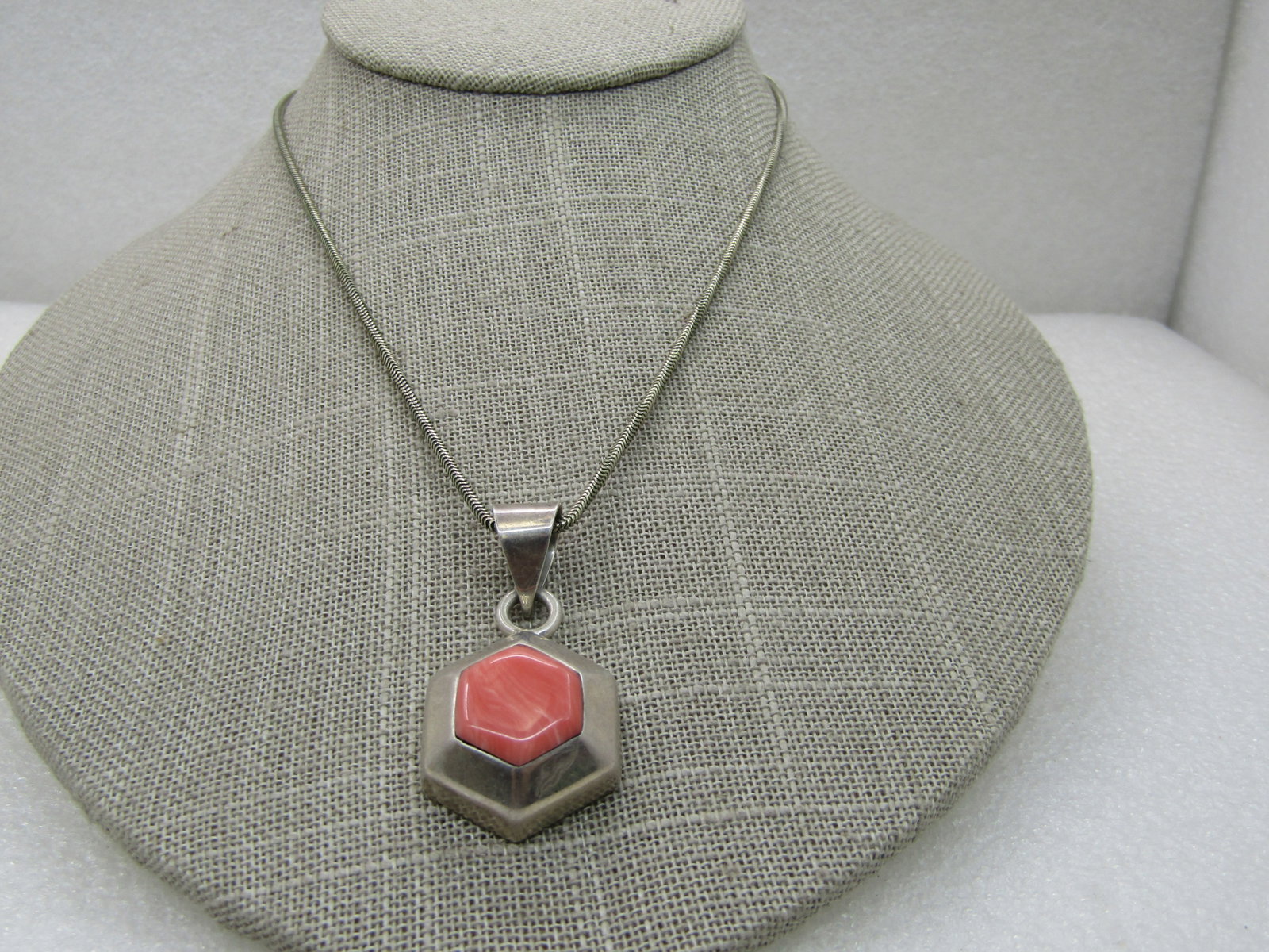 Sterling Silver Southwestern Necklace, 18.5", Simulated Pink Agate - 3