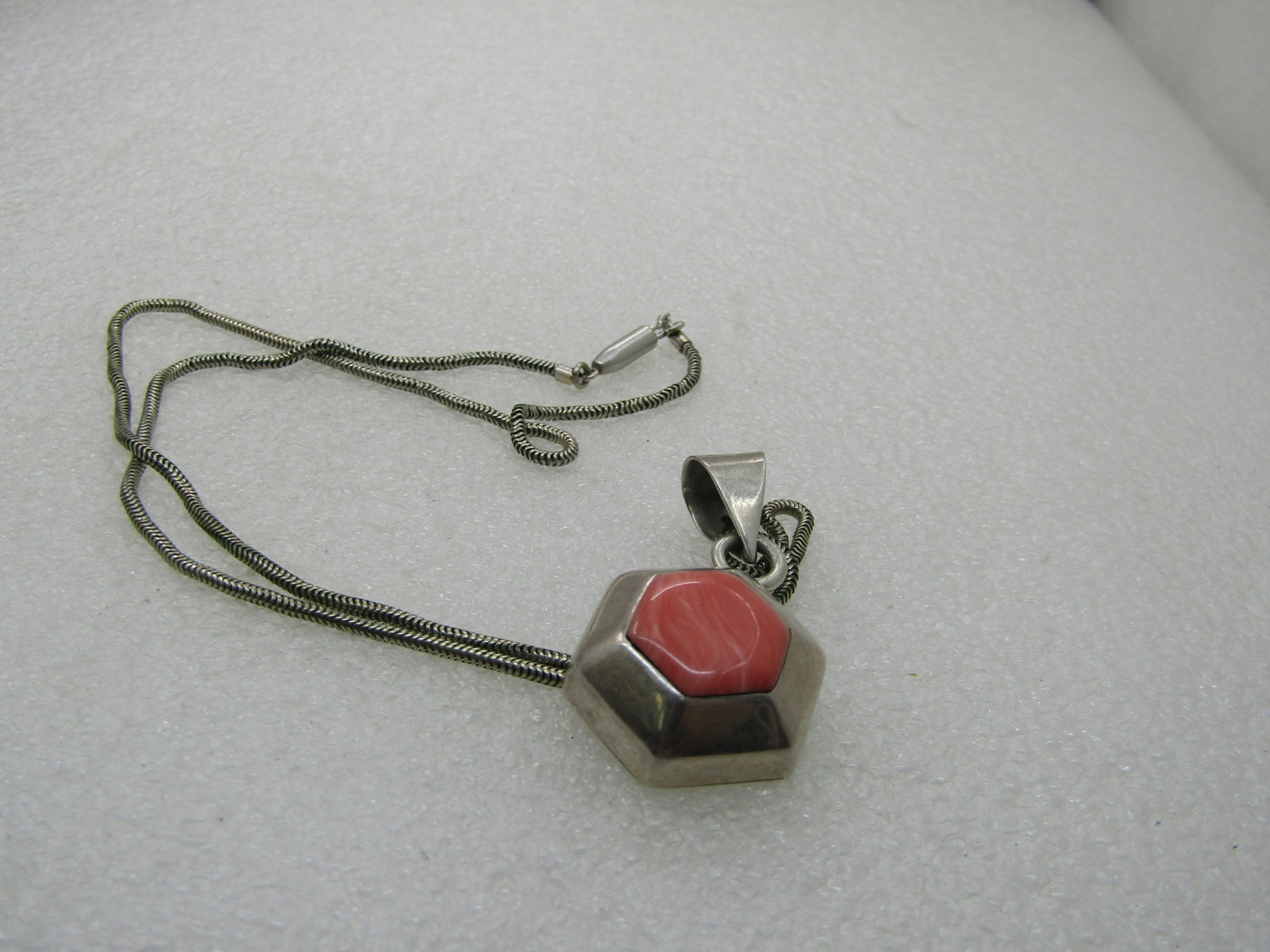 Sterling Silver Southwestern Necklace, 18.5", Simulated Pink Agate - 5