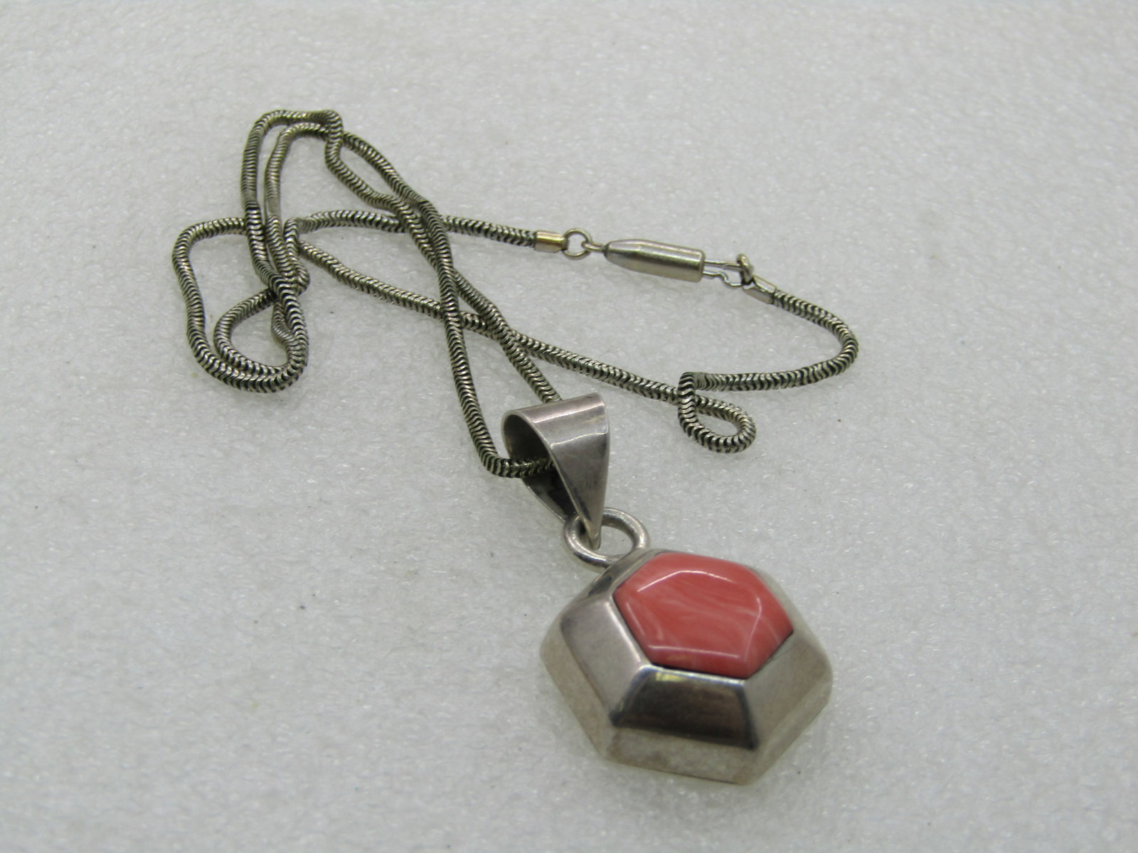 Sterling Silver Southwestern Necklace, 18.5", Simulated Pink Agate - 7