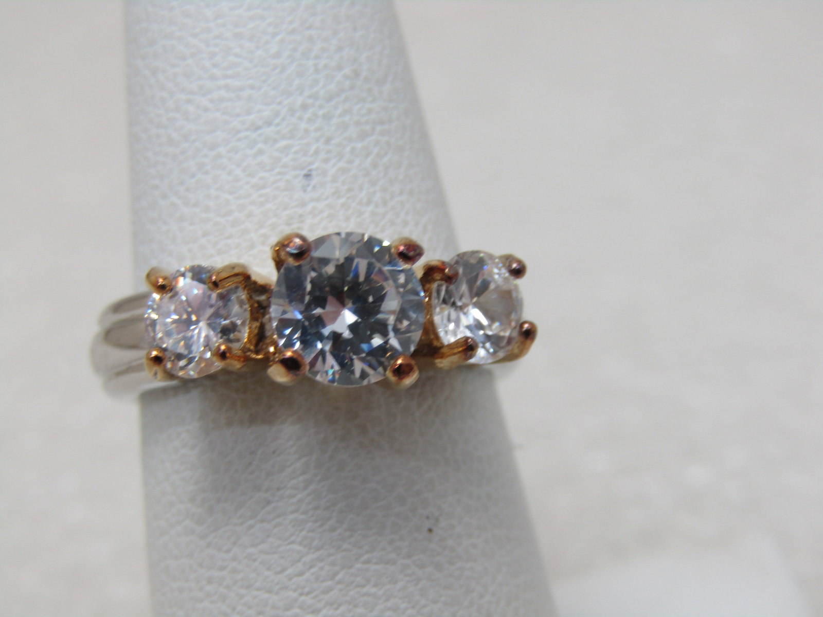 Lind Silver Plated Triple CZ Ring, Two-Tone, Sz. 7.25 - 2