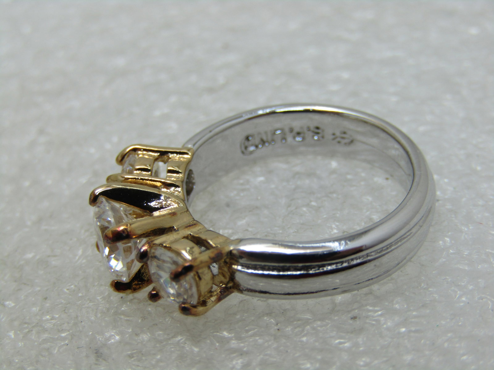 Lind Silver Plated Triple CZ Ring, Two-Tone, Sz. 7.25 - 4