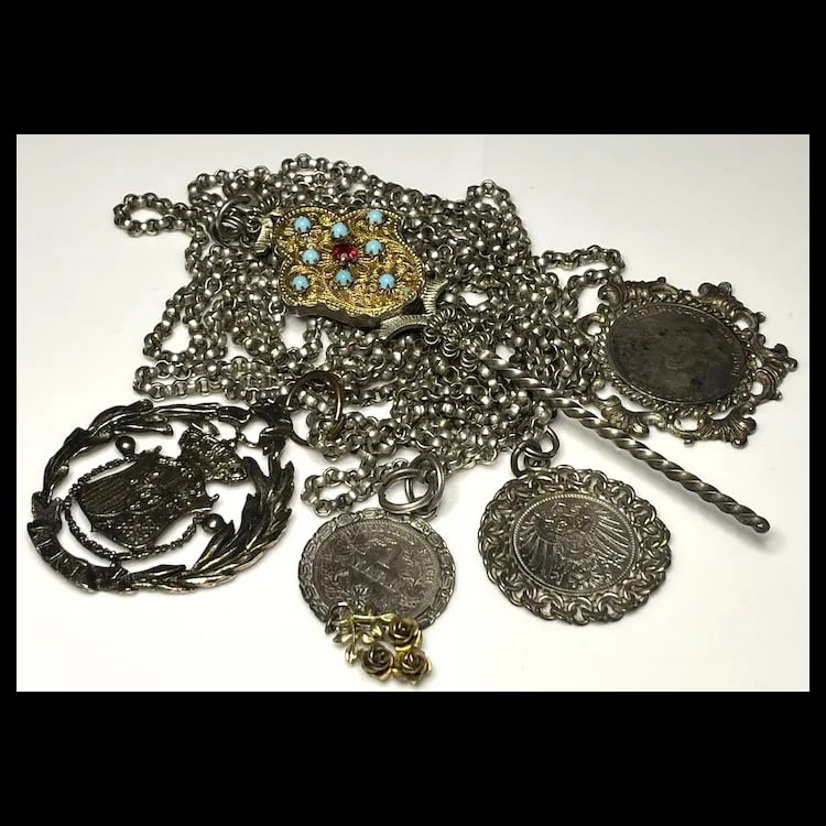 Custom Antique German Ritual Relic Sterling Silver Coin Medalian Necklace/Belt - 2