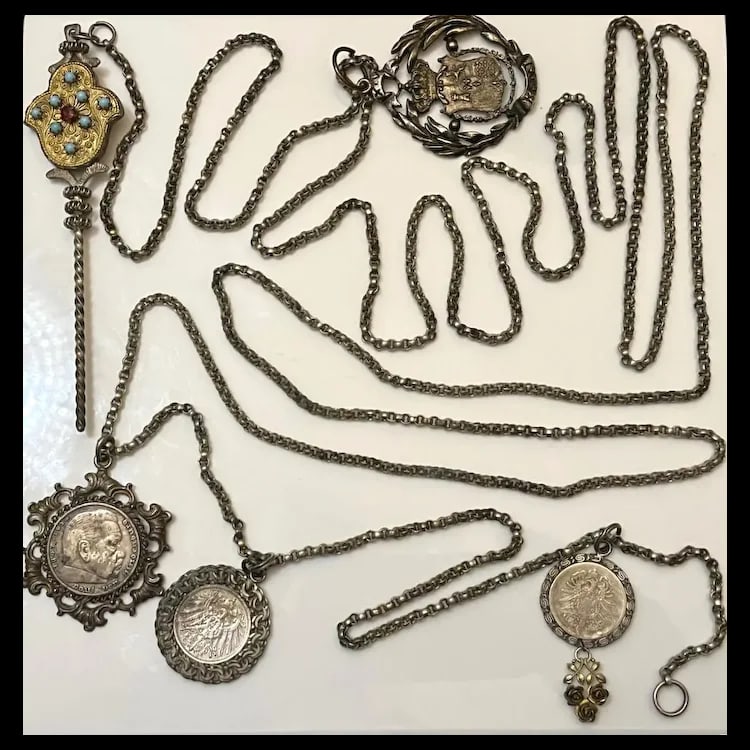Custom Antique German Ritual Relic Sterling Silver Coin Medalian Necklace/Belt - 3
