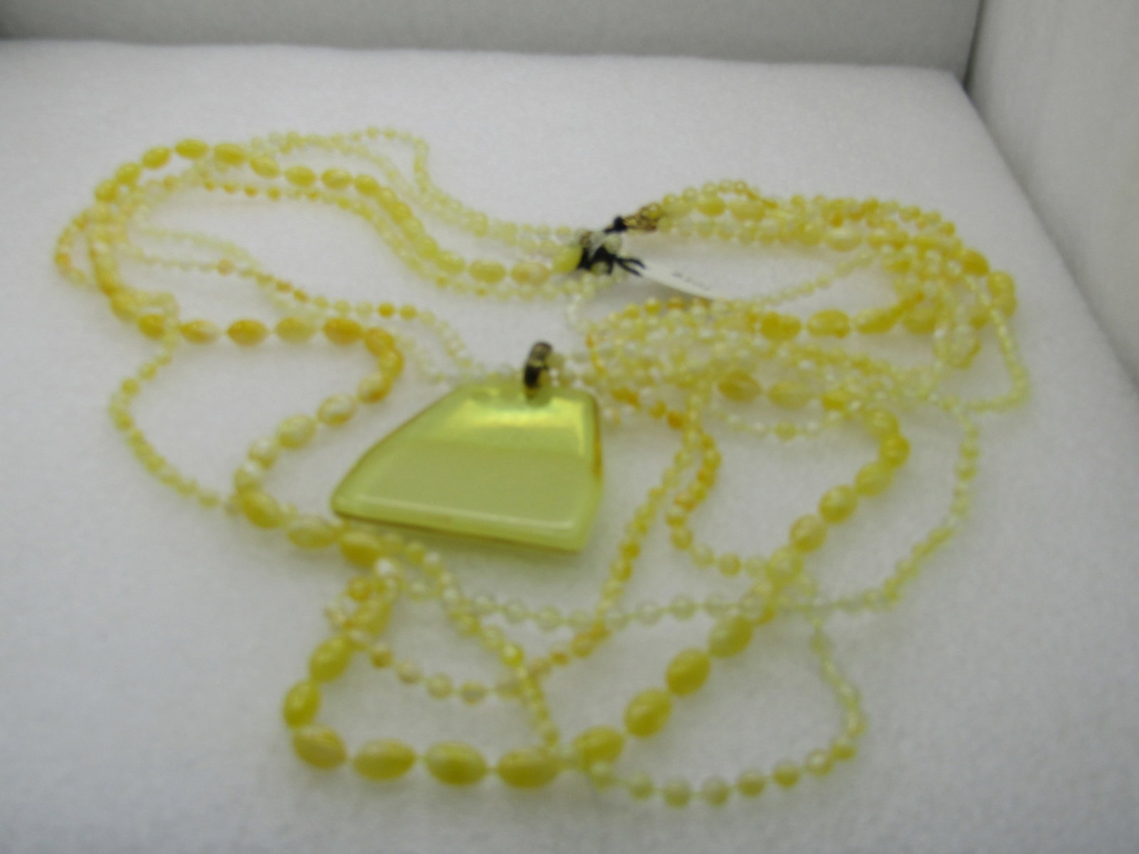 Vintage Multi-Strand Yellow Beaded Necklace, 26", Large Pendant - 2