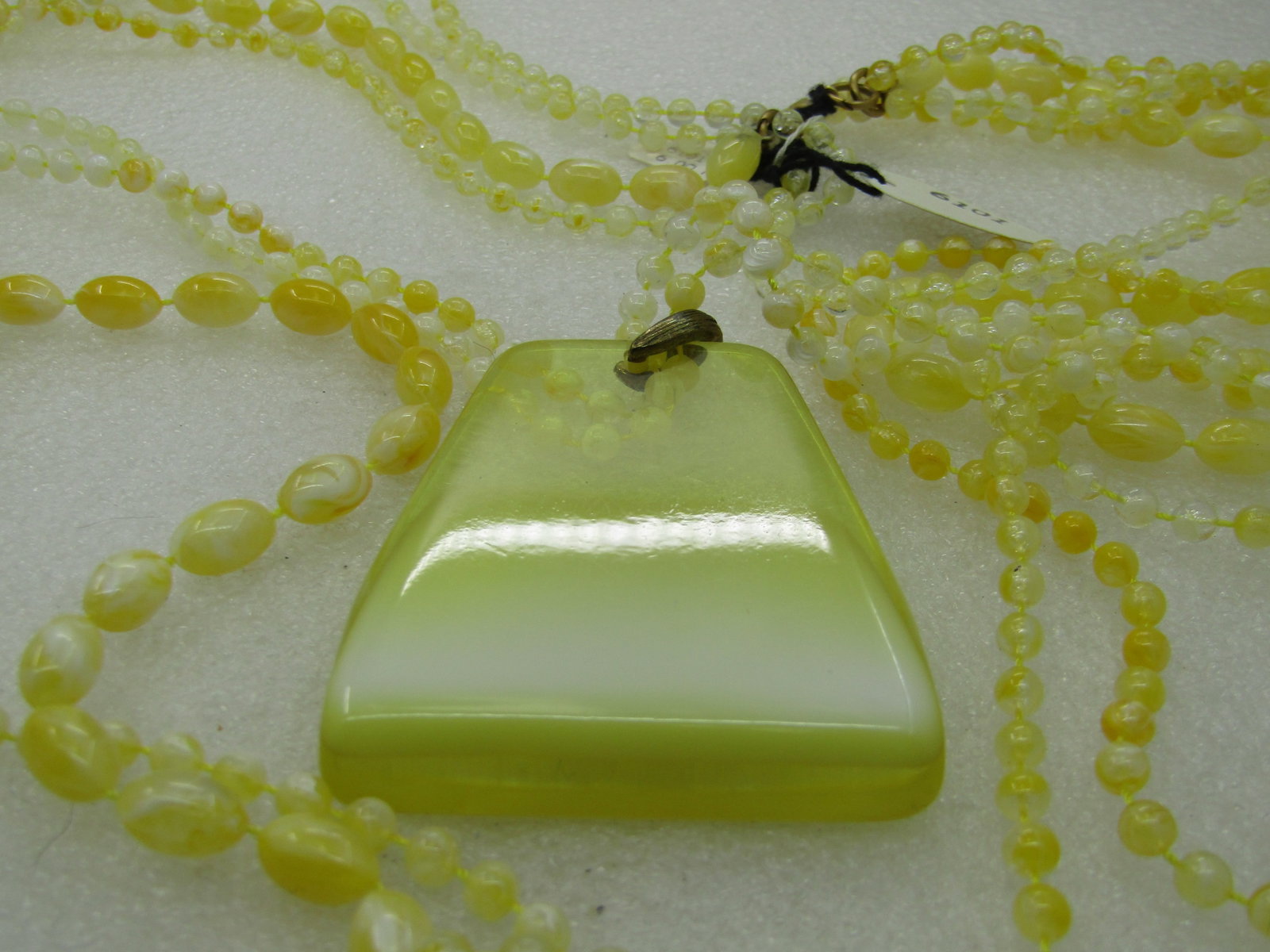 Vintage Multi-Strand Yellow Beaded Necklace, 26", Large Pendant - 3
