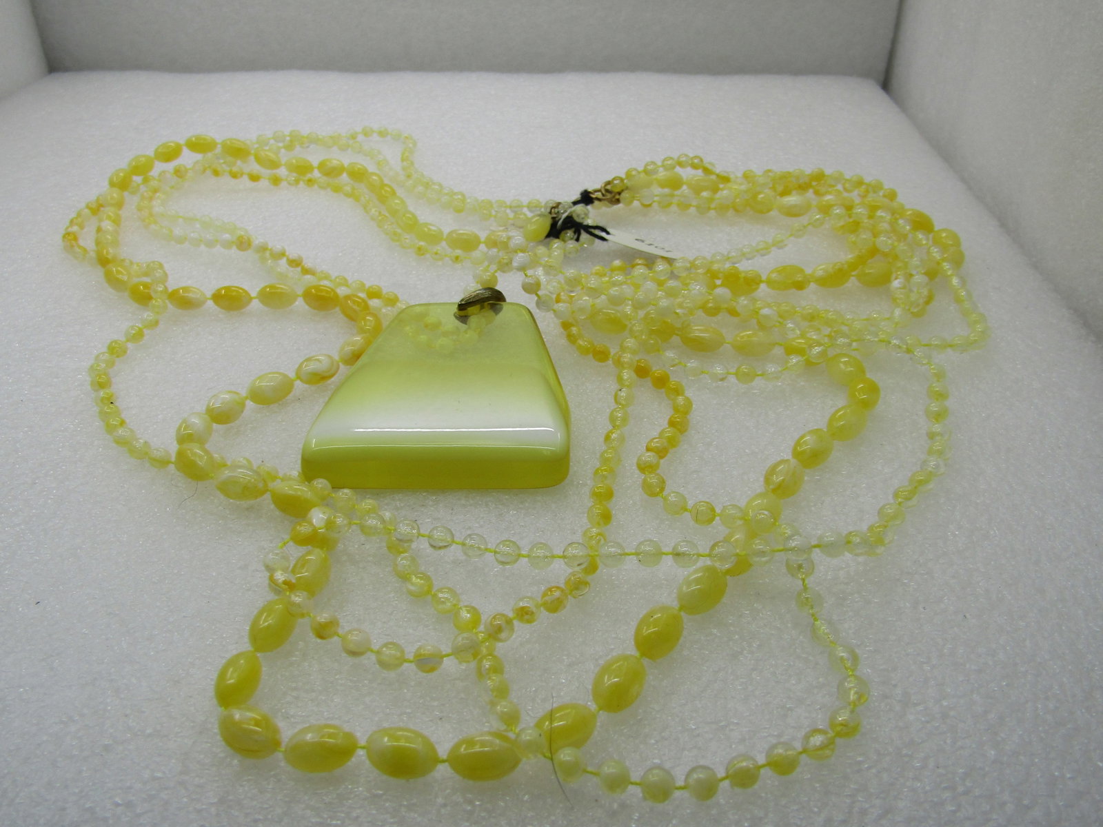 Vintage Multi-Strand Yellow Beaded Necklace, 26", Large Pendant - 4