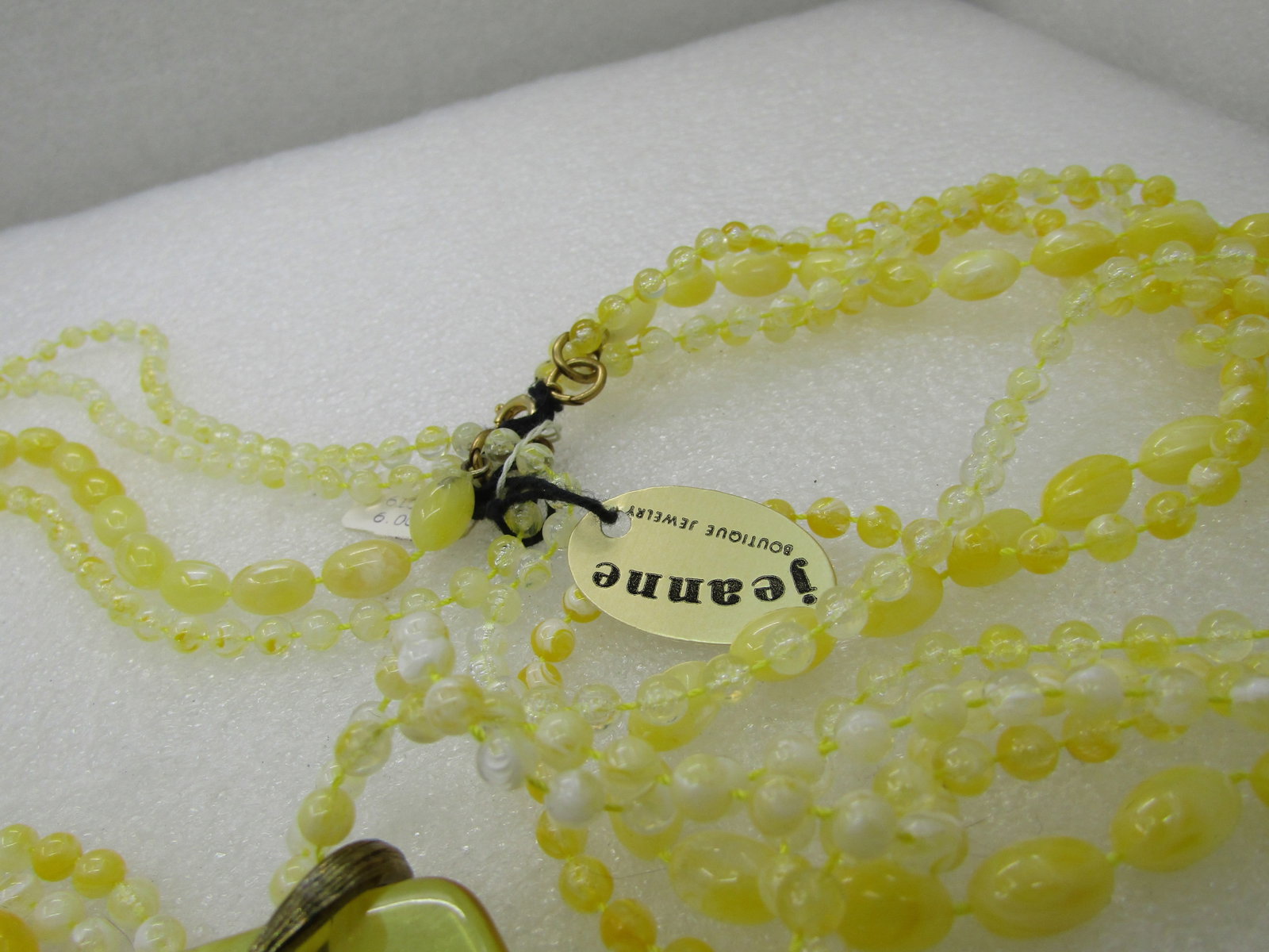 Vintage Multi-Strand Yellow Beaded Necklace, 26", Large Pendant - 5
