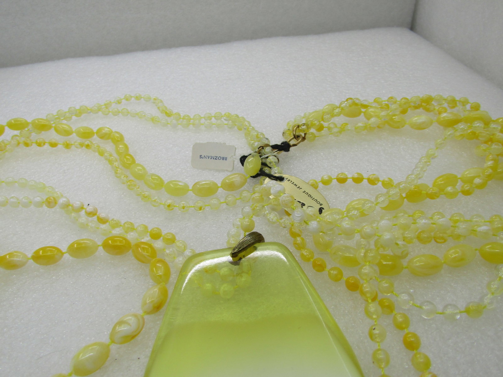 Vintage Multi-Strand Yellow Beaded Necklace, 26", Large Pendant - 6