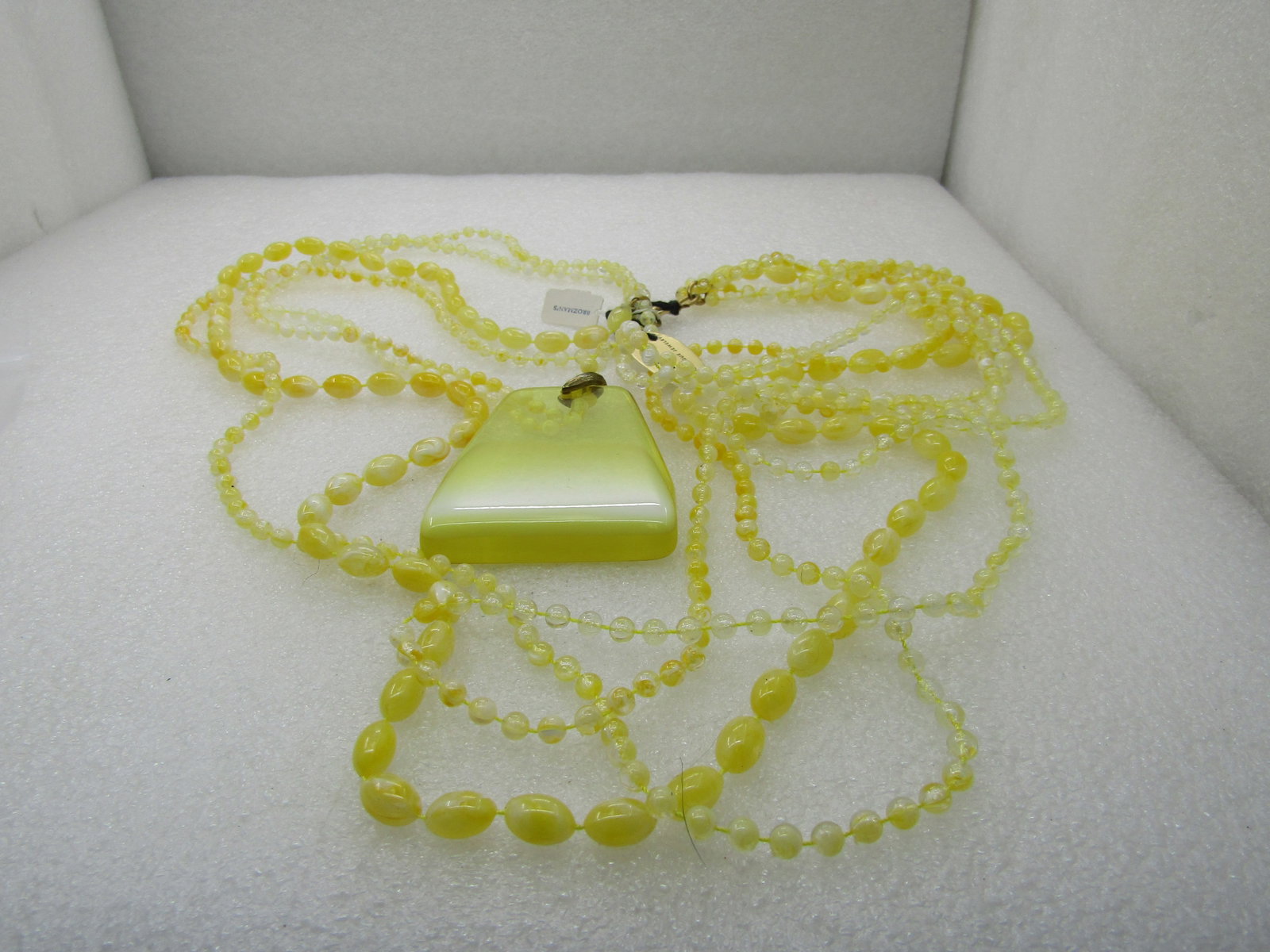 Vintage Multi-Strand Yellow Beaded Necklace, 26", Large Pendant - 7