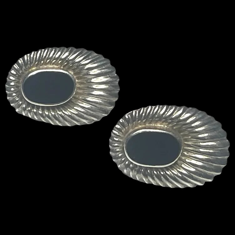 Estate Native American Sterling silver and Black Onyx Oval Earrings (1 of 4)