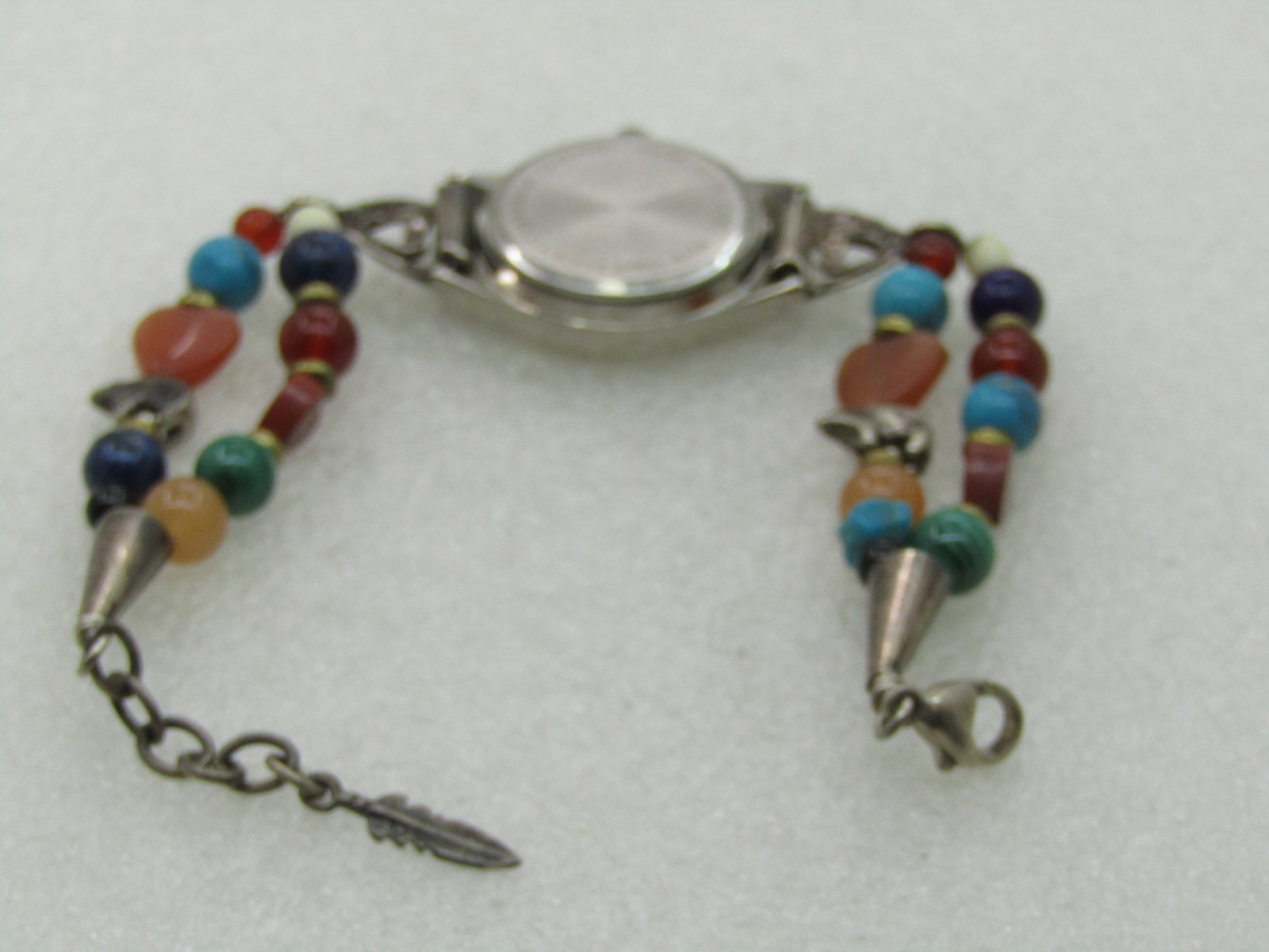 Southwestern Sterling Silver Moon Ladies Watch with Double Strand Stone Beaded Bracelet Band, 7.5" - 7
