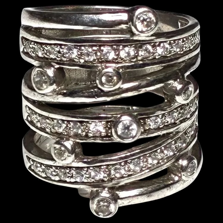 Estate Multi Band Bezel & Pave Sterling SIlver Cocktail Statement Ring (1 of 7)
