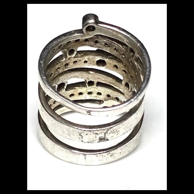 Estate Multi Band Bezel & Pave Sterling SIlver Cocktail Statement Ring - 7