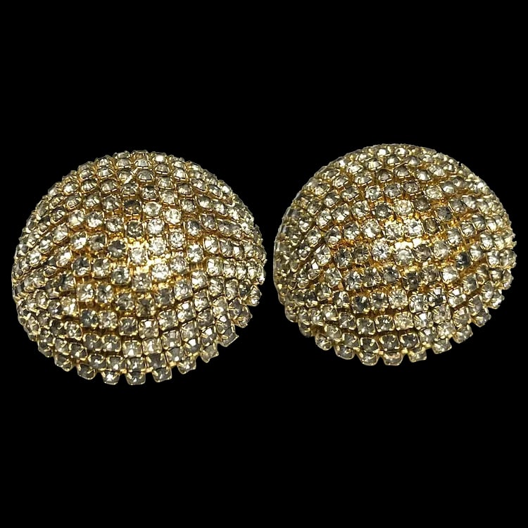 Vintage Oversized Rhinestone Disk Earrings (1 of 6)