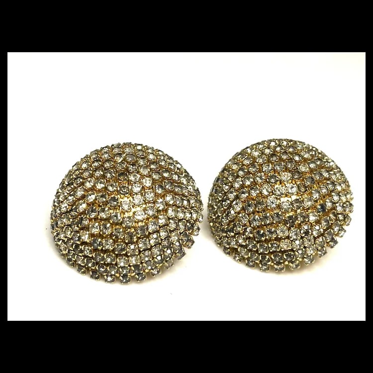 Vintage Oversized Rhinestone Disk Earrings - 2