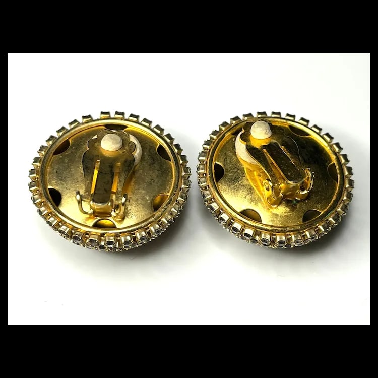 Vintage Oversized Rhinestone Disk Earrings - 3