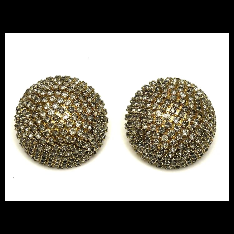 Vintage Oversized Rhinestone Disk Earrings - 4