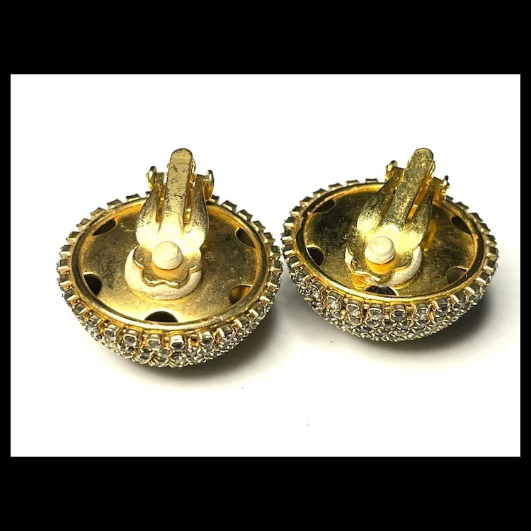 Vintage Oversized Rhinestone Disk Earrings - 5
