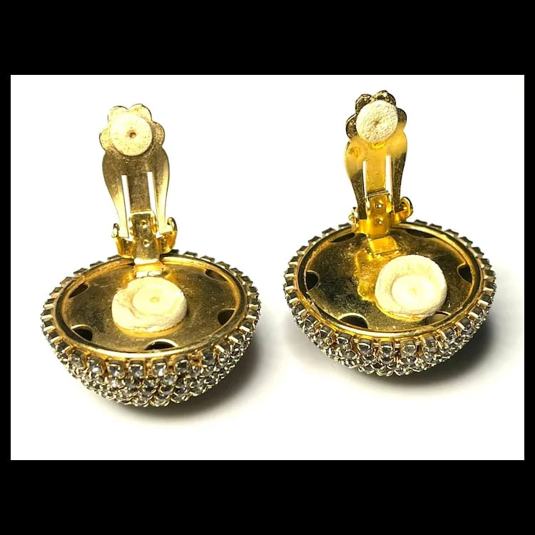 Vintage Oversized Rhinestone Disk Earrings - 6