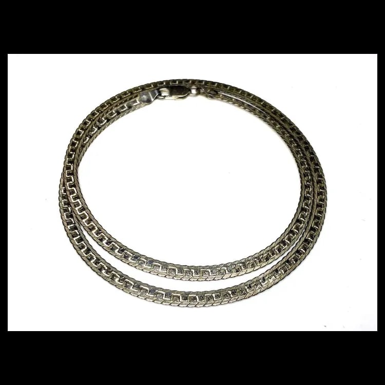 Vintage Sterling Silver Flat Herringbone Chain Necklace - 2