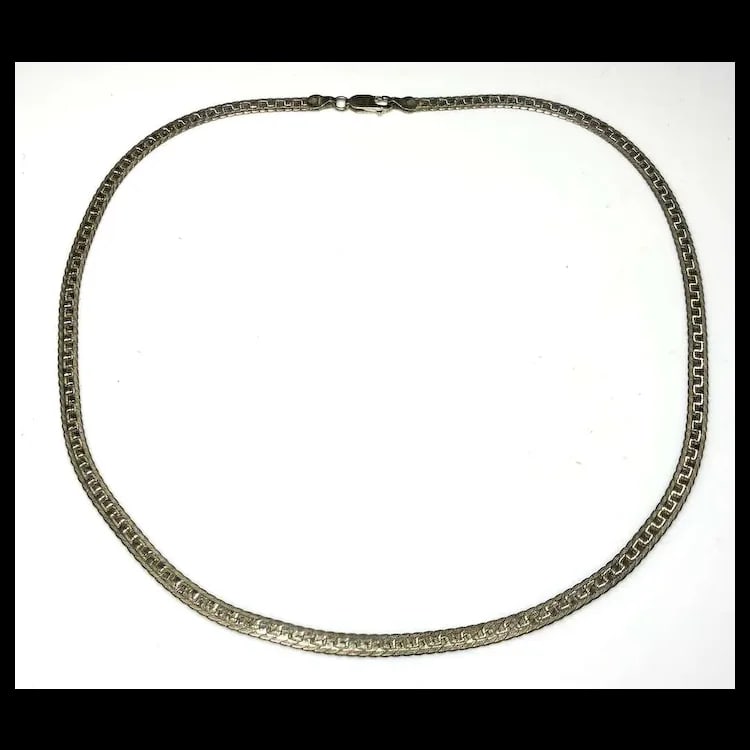 Vintage Sterling Silver Flat Herringbone Chain Necklace - 3