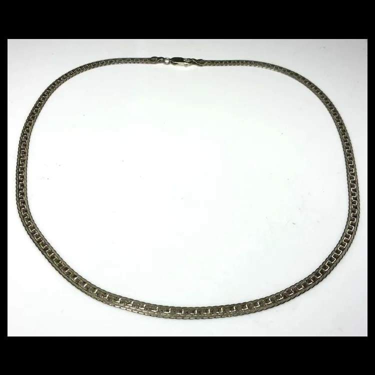 Vintage Sterling Silver Flat Herringbone Chain Necklace - 4