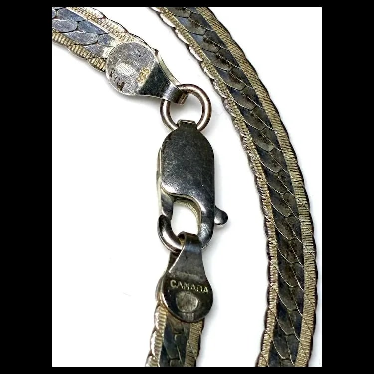 Vintage Sterling Silver Flat Herringbone Chain Necklace - 5