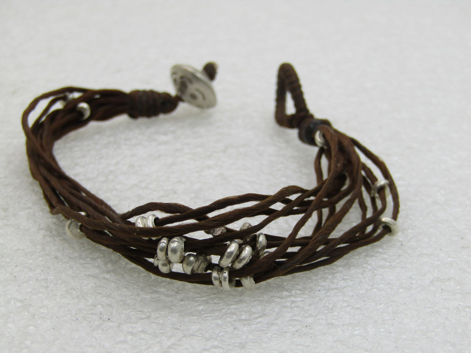 Vintage Brown Multi-Cord Beaded Bracelet, Tribal, Boho, 8", Loop Clasp - 2