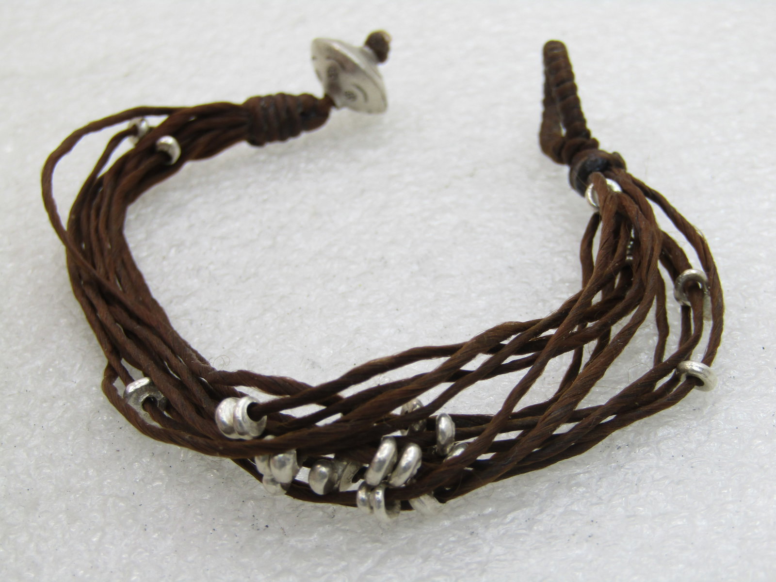 Vintage Brown Multi-Cord Beaded Bracelet, Tribal, Boho, 8", Loop Clasp - 4