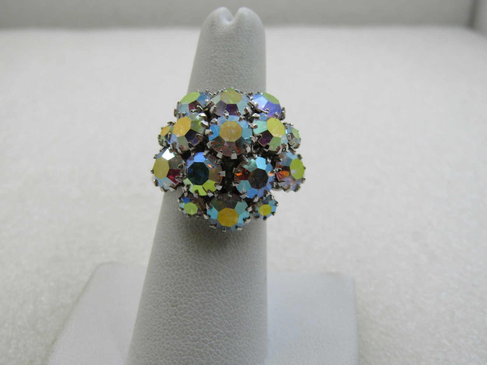 Vintage Sarah Coventry Aurora Borealis Rhinestone Ring, Adjustable, (1 of 7)