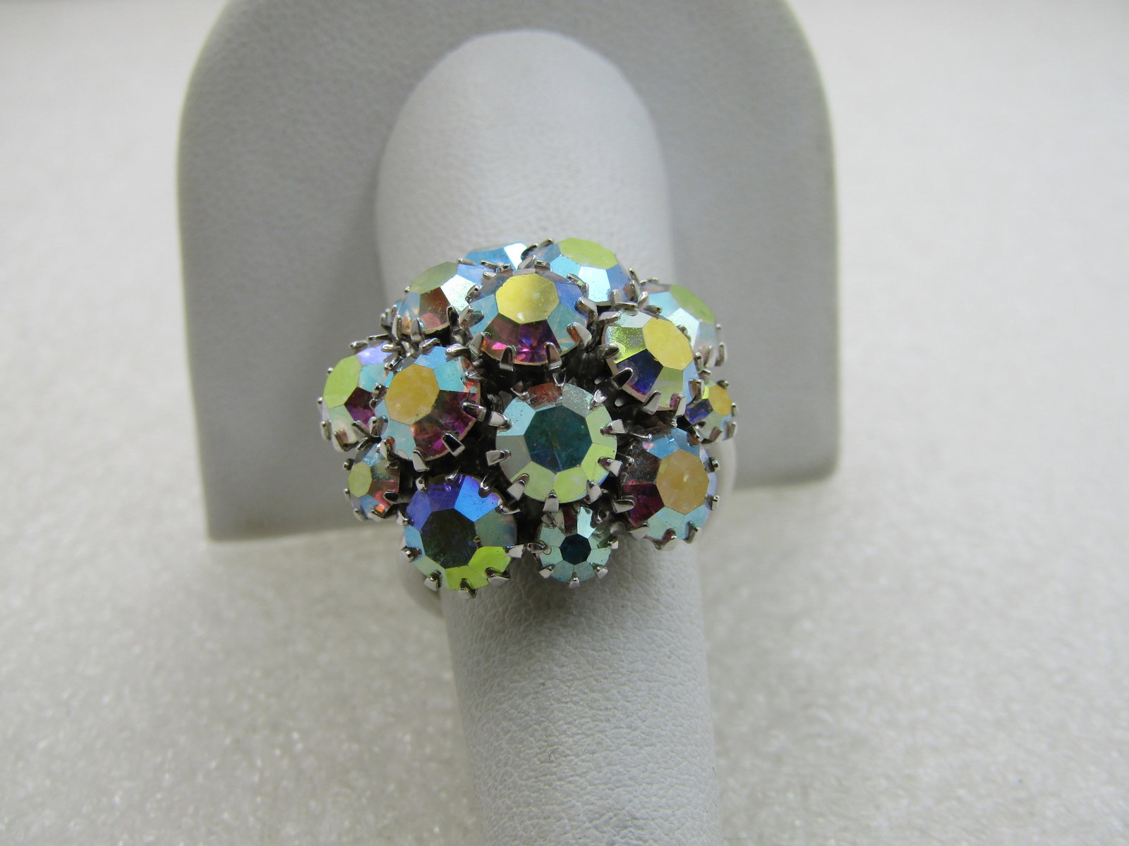 Vintage Sarah Coventry Aurora Borealis Rhinestone Ring, Adjustable, - 2
