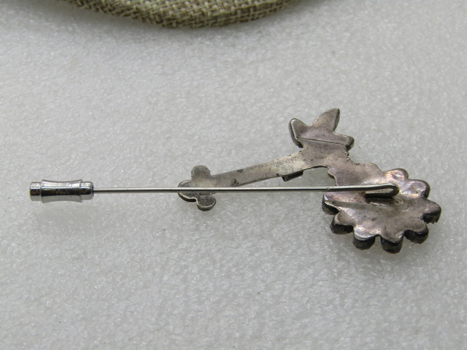 Vintage Sterling Southwestern Coral & Tuquoise Stick Pin, Missing 1 Stone - 6