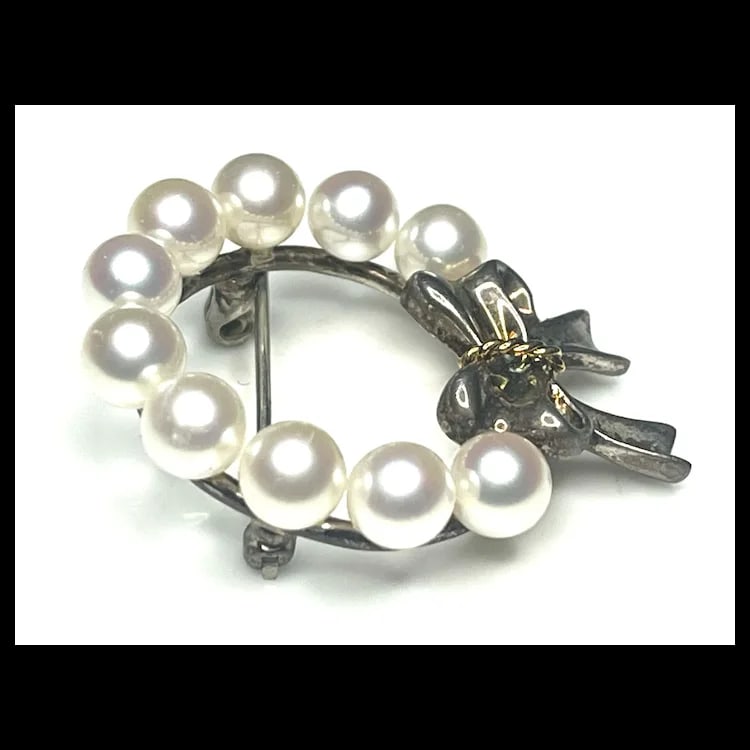 Estate 1989 Tiffany & Co Pearl Bow Wreath Brooch/Pin - 3
