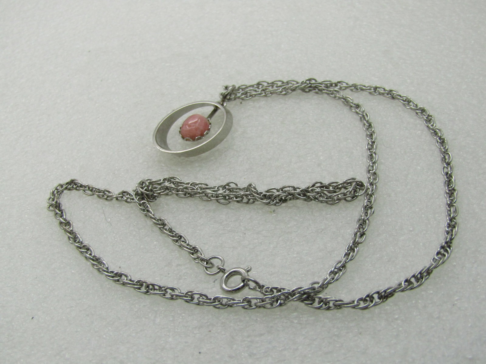 Vintage Rhodocrosite Necklace, 24", Silver Tone, 1970's, Southwestern Appeal - 5