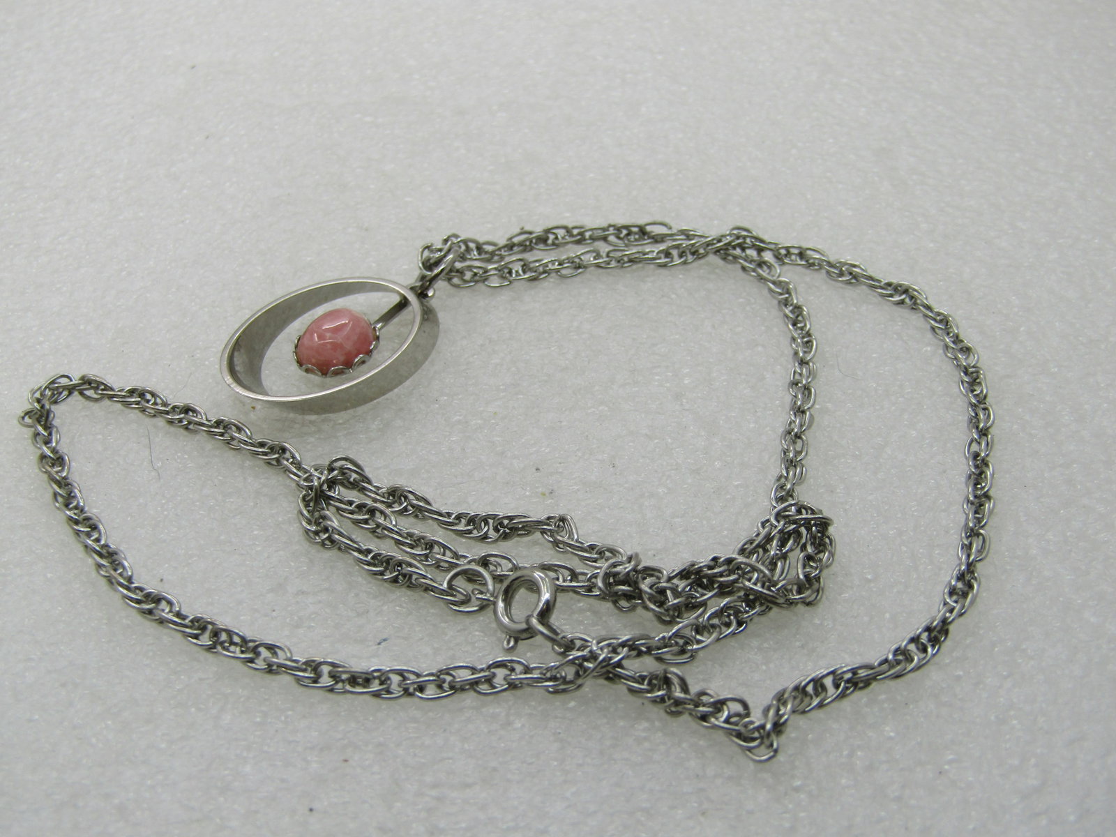 Vintage Rhodocrosite Necklace, 24", Silver Tone, 1970's, Southwestern Appeal - 6