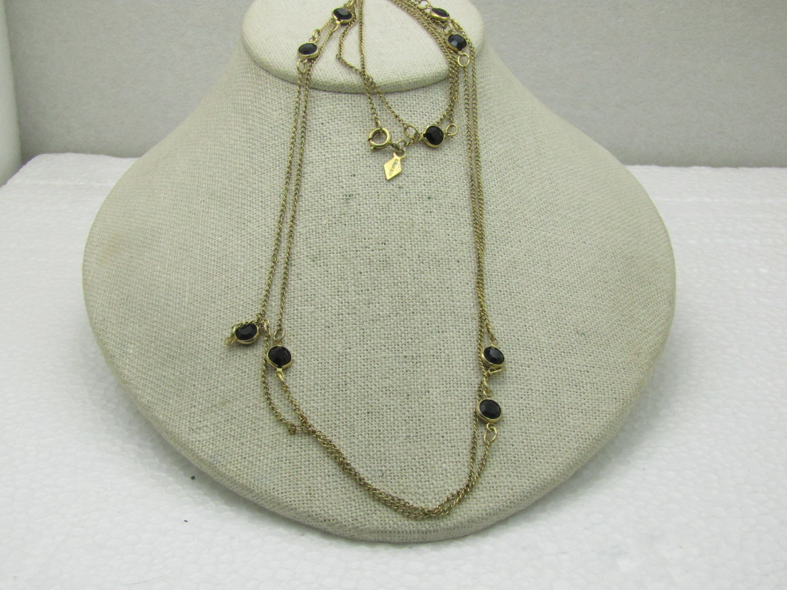Vintage Sarah Coventry Black Bezel Glass Stone Necklace, 46" (1 of 5)