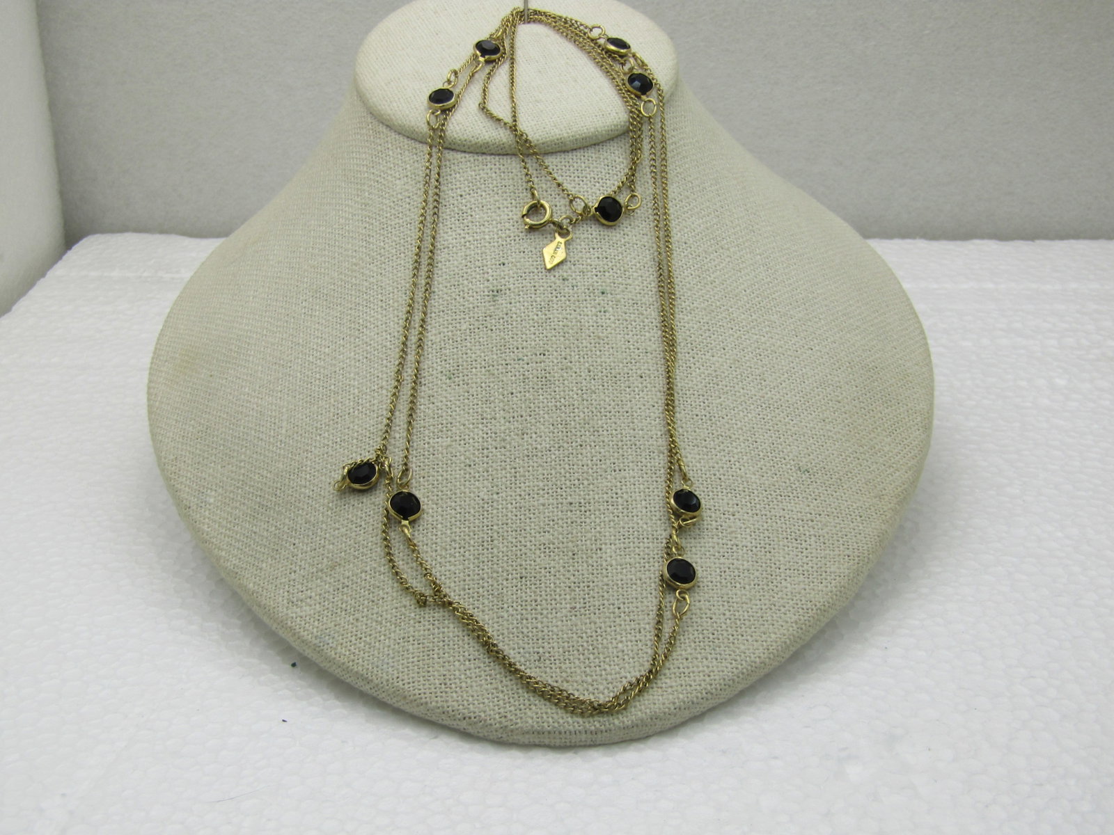 Vintage Sarah Coventry Black Bezel Glass Stone Necklace, 46" - 2