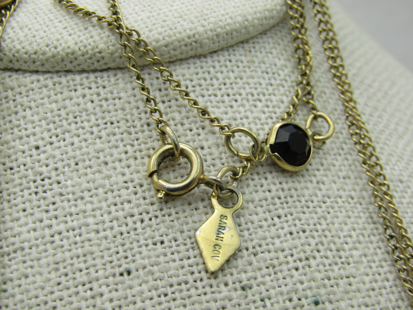 Vintage Sarah Coventry Black Bezel Glass Stone Necklace, 46" - 3