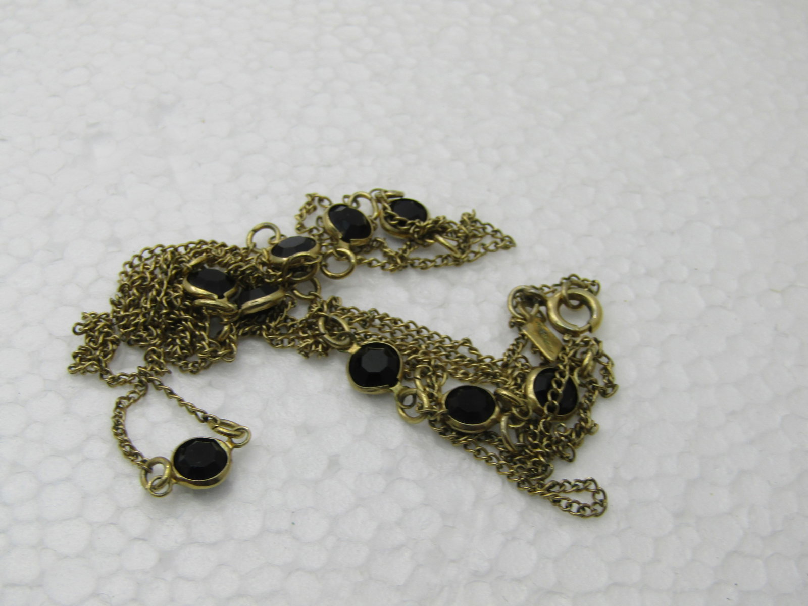 Vintage Sarah Coventry Black Bezel Glass Stone Necklace, 46" - 5