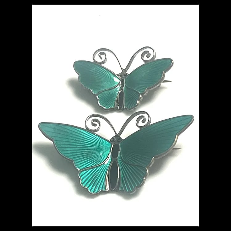 Vintage David Andersen Norway Sterling Silver and Enamel Butterfly Brooches - 2