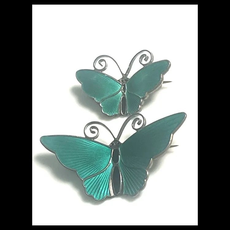 Vintage David Andersen Norway Sterling Silver and Enamel Butterfly Brooches - 3
