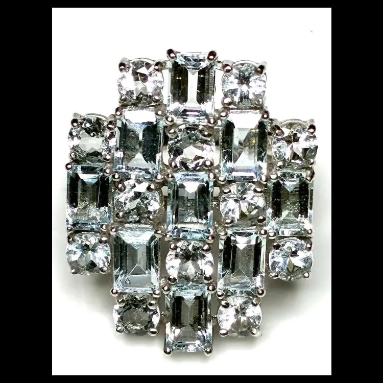 Estate Sterling Silver Natural Aquamarine Statement Cocktail Ring - 2