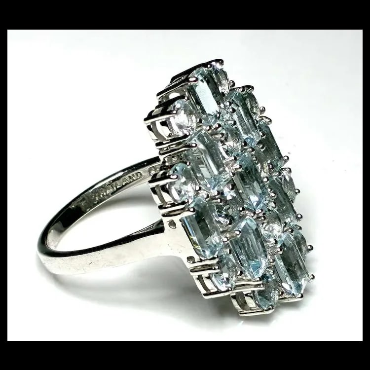 Estate Sterling Silver Natural Aquamarine Statement Cocktail Ring - 3