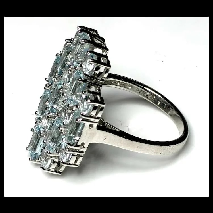 Estate Sterling Silver Natural Aquamarine Statement Cocktail Ring - 4