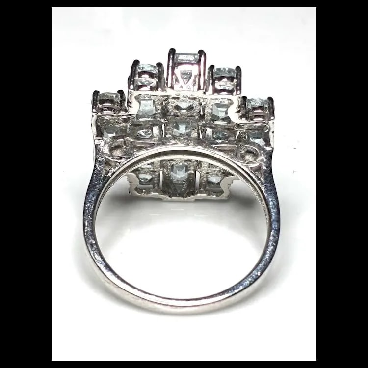 Estate Sterling Silver Natural Aquamarine Statement Cocktail Ring - 5