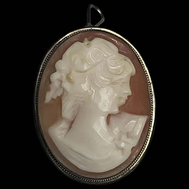 Vintage Silver Hand-Carved Shell Cameo Pendant/Brooch (1 of 5)