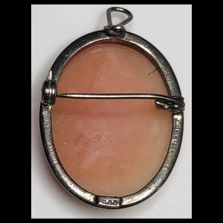 Vintage Silver Hand-Carved Shell Cameo Pendant/Brooch - 3